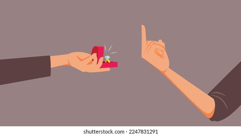 
Rude Person Refusing Marriage Proposal Vector Cartoon Illustration. Insolent refusal of a wedding ring during Valentines day
