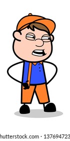 Rude - Retro Cartoon Carpenter Worker Vector Illustration﻿