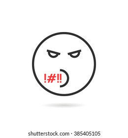 rude thin line emoji icon with shadow. concept of hate, rage, wicked, mad, pressure, furious, sense, grumpy, depression. flat style trend modern logotype design vector illustration on white background