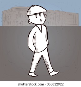 Rude young man in a tracksuit. Hand drawn cartoon vector illustration.