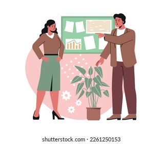 Rudeness in business team. Angry man and woman office employees argue, swear and express negative emotions. Poor and disrespectful relationships between colleagues. Cartoon flat vector illustration