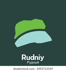 Ilustración de íconos planos de Rudniy City Map, mapa Vector de Kazajistán con nombre de gobierno e íconos de viaje Plantilla