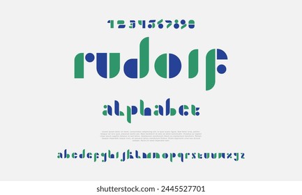 Rudolf creative geometric modern urban alphabet font. Digital abstract futuristic, fashion, sport, minimal technology typography. Simple numeric vector illustration