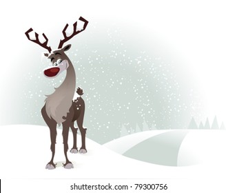 Rudolf The Reindeer On A Snowy Background