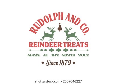 Rudolph e co renas guloseimas, vintage sinal de Natal T shirt Design