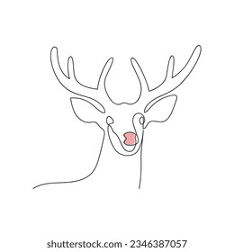 Rudolph drawn in one continuous line. One line drawing, minimalism. Vector illustration.