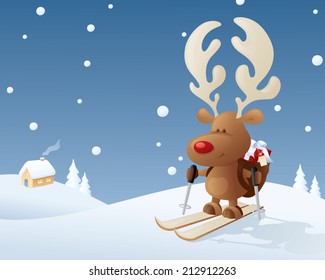 Rudolph makes a last minute delivery on skis.