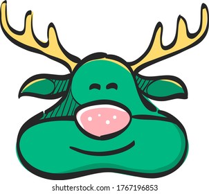 Rudolph the moose icon in color drawing. Christmas animal Santa ride