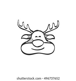 Rudolph the moose icon in doodle sketch lines  Christmas animal Santa ride
