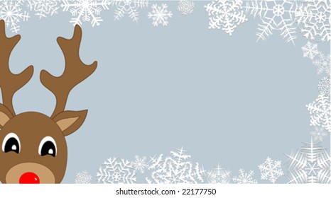 Rudolph peeking into a winter scene.