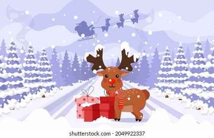 Rudolph Raindeer Vector Arts Illustration