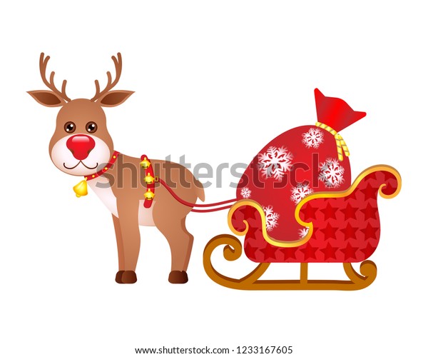 Rudolph Rednosed Reindeer Christmas Sleigh Bag Stock Vector