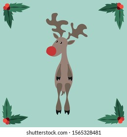 Rudolph reindeer christmas card green