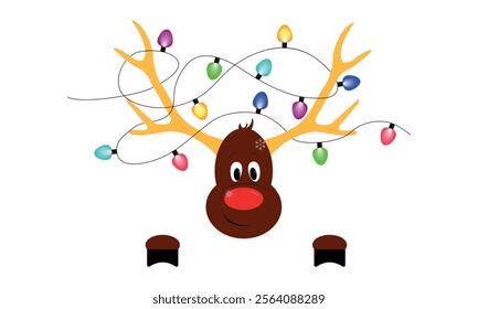 Rudolph the reindeer with Christmas lights. Rudolph the Red-Nosed Reindeer with Christmas lights