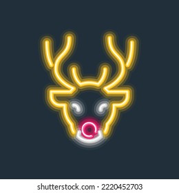 Rudolph the reindeer glowing neon sign hard edge gradient vector illustration