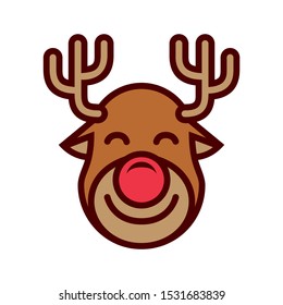 Rudolph Reindeer Icon With Outline And Color Fill.