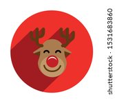 Rudolph Reindeer Icon in a Red Circle with Long Shadow