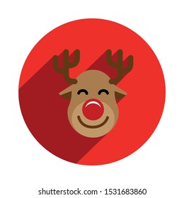 Rudolph Reindeer Icon in a Red Circle with Long Shadow