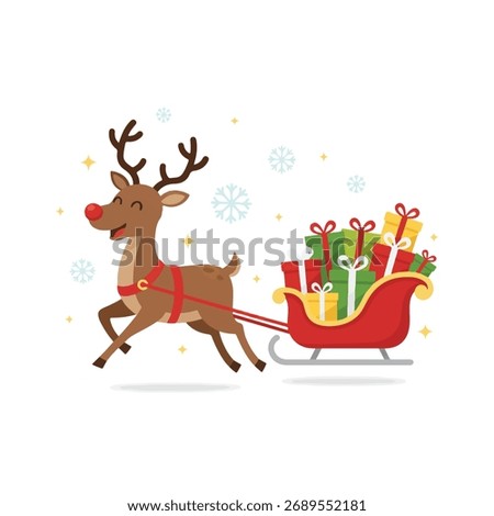 Rudolph the Reindeer Pulling a Sleigh Full of Christmas Presents