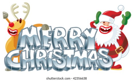 Rudolph and Santa xmas message. Vector.