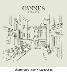 Rue du Suquet, Cannes, France. A narrow street with restaurants in the old town.