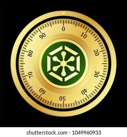 Ruff (RUFF) cryptocurrency safe lock. Eps10 vector illustration isolated on black background.