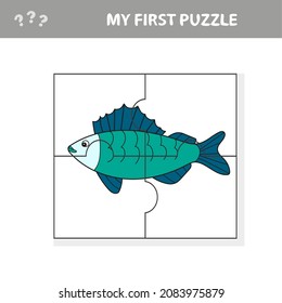 Ruff fish. Jigsaw puzzle. Vector illustration for kids. My first puzzle