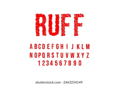 Ruff font vector. Grunge font vector with numbers.