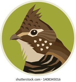 Ruffed grouse Birds collection Vector illustration Round frame set