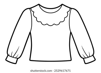 Ruffle Blusa Linha Art Ilustração com Feminino Ruffle Detalhes