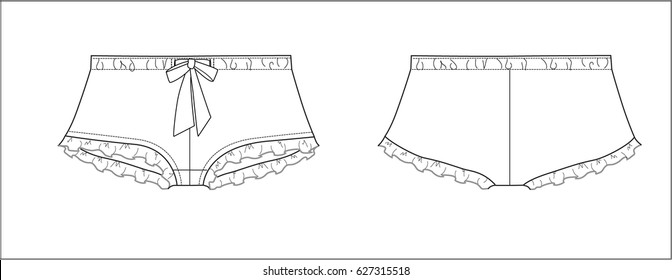 Ruffle boxer shorts ~ black and white fashion illustration