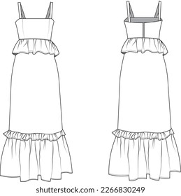 ruffle detailed halter dress flat drawing fashion technical drawing