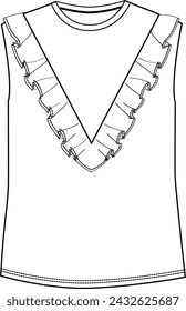 ruffle front, crew neck, sleeveless tank top