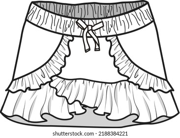 Ruffle Skirt With Tulip Front Flat Vector Sketch