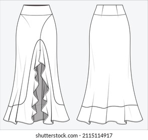 RUFFLE SKIRT FOR WOMEN IN EDITABLE VECTOR FILE 