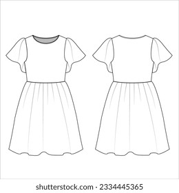 Ruffle Sleeve Mini Dress Vector Template