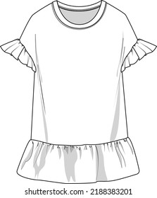 Ruffle Sleeve Tunic Top Vector Illustration