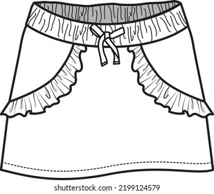 Ruffle Tulip Skirt Fashion Illustration Vector Flat Sketch