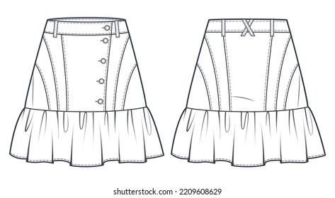 Ruffled Mini Skirt Technical Fashion Illustration Stock Vector (Royalty ...