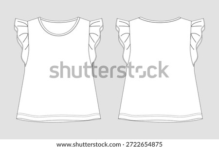 Ruffled Sleeve Top Flat Sketch Front and Back Views
