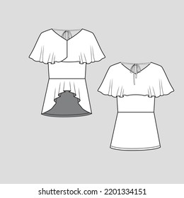 Rufas nudadas arriba arriba de baja caída hem Moda plantilla de dibujo plano vector
