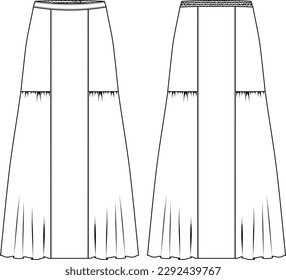 ruffles long skirt flat sketch