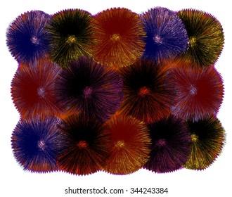 Rug with abstract colorful fluffy circle elements isolated on white background