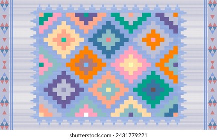 Rug carpet background Geometric ethnic oriental ikat pattern traditional Design for background, carpet, wallpaper, clothing, wrapping, Batik, fabric, Vector illustration