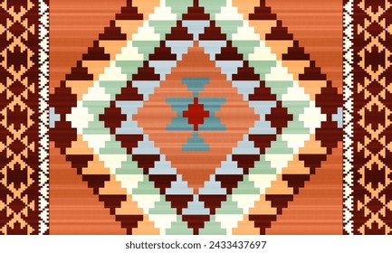 Rug carpet background Geometric ethnic oriental ikat pattern traditional Design for background, carpet, wallpaper, clothing, wrapping, Batik, fabric, Vector illustration