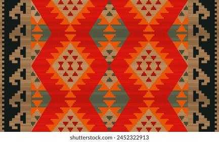 Rug carpet background Geometric ethnic oriental ikat pattern traditional Design for background, carpet, wallpaper, clothing, wrapping, Batik, fabric, Vector illustration