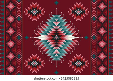 Alfombra de alfombra de fondo sin fisuras Ikat oriental étnico geométrico patrón sin fisuras tradicional Diseño para el fondo, alfombra, papel pintado, ropa, envoltura, Batik, tela, ilustración vectorial estilo de bordado.