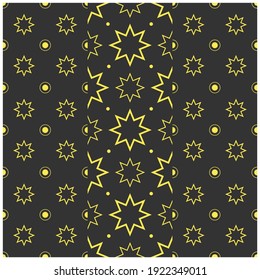Rug consisting of black and yellow space geometric pattern stars. Poster design.
