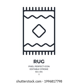 Rug editable stroke outline icon isolated on white background flat vector illustration. Pixel perfect. 64 x 64.
