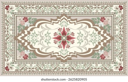 Rug flower pattern, carpet design Navajo Boho tribal texture,Damask flower carpet pattern, flora motif,grometric. Rug design elegance, decor living ,Rug indian pattern, Woven carpet illustration.